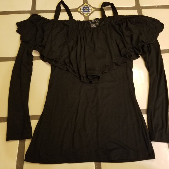 VENUS Tube Style with Straps Long Sleeve Black Top - Picture 4 of 5